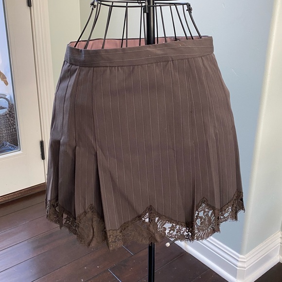 Y2K NWOT Rebecca Taylor Mini Brown Pinstripe Lace Skirt 8 - Picture 5 of 8